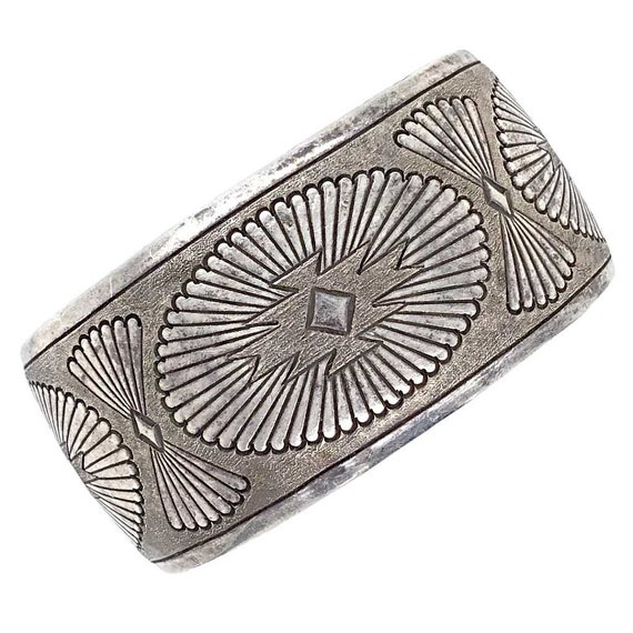 Navajo Old Pawn Stamped Pawn Silver Cuff Bracelet