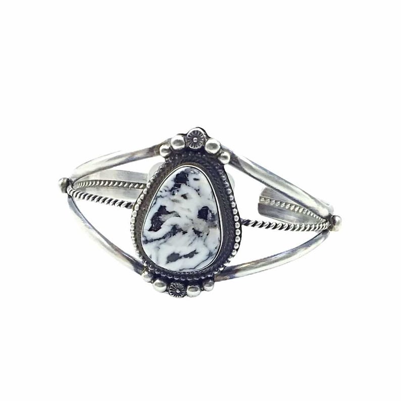 Sheila Becenti Navajo White Buffalo Sterling Silver Twist Wire Bracelet Native American