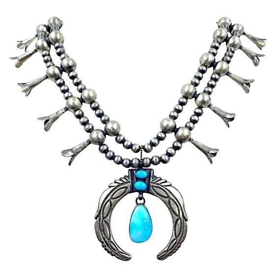 Navajo Pawn Dangle Kingman Turquoise Squash Blosso