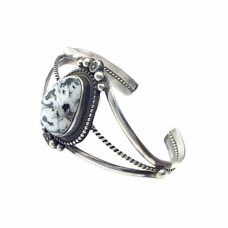 Sheila Becenti Navajo White Buffalo Sterling Silver Twist Wire Bracelet Native American