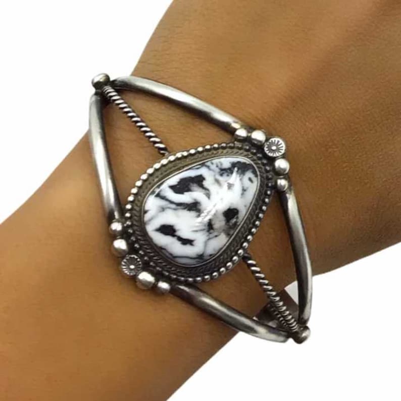 Sheila Becenti Navajo White Buffalo Sterling Silver Twist Wire Bracelet Native American