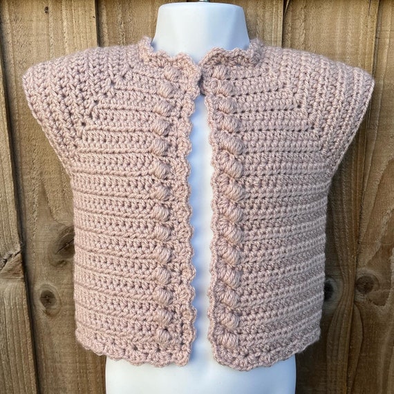 Crochet Bobble Toddler Girls Gilet Bolero Soft Mink Ready to Post - Main Image