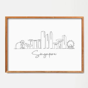 Afdrukbaar Singapore Cityscape, Minimalist One Line Drawing Skyline Print, Singapore City Poster, Modern Line Art, Wall Decor, Doodle Draw