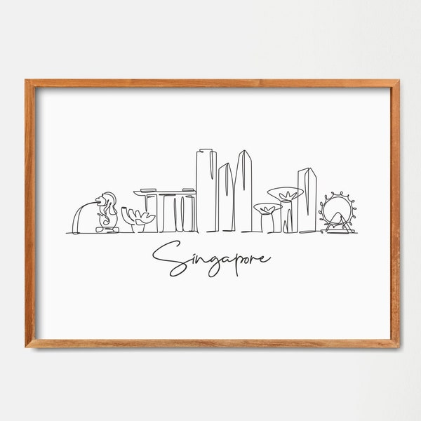 Printable Singapore Cityscape, Minimalist One Line Drawing Skyline Print, Singapore City Poster, Modern Line Art, Wall Decor, Doodle Draw