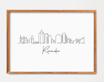Roanoke Virginia City Skyline Print: Minimalist Line Art One Line Draw (Digital Download)