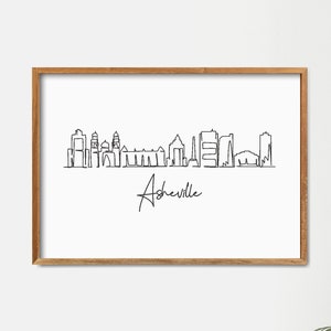 One Line Asheville City, North Carolina Skyline Print, Boho Art, Retro Art, Minimalist Printable Wall Art, Neutral Art, Modern Line Art Draw