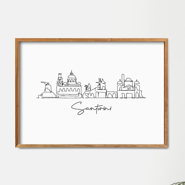 Santorini Greece Skyline Print: Minimalist Single Line Draw Art (Digital Download)