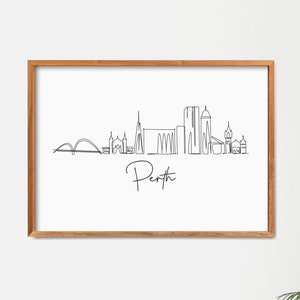 Printable Perth Cityscape, Minimalist One Line Drawing Skyline Print, Perth City Poster, Modern Line Art, Wall Decor Art, Doodle Draw Print