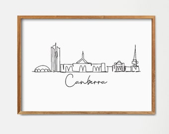 Canberra Skyline Art Poster Print: Minimalist Single Line Drawing Art (Digital Download)