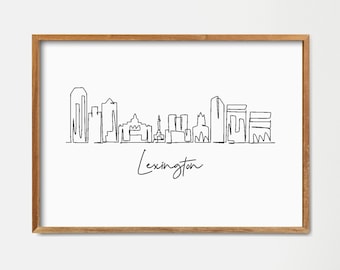 Impresión artística del horizonte de Lexington, Kentucky: Dibujo minimalista de una sola línea (descarga digital)