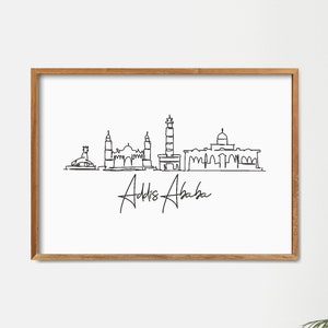 Addis Ababa City Skyline Printable Wall Decor, Fine Line Print, Minimalist Wall Art, Modern One Line Art, Landmark Poster, Skyscraper Poster