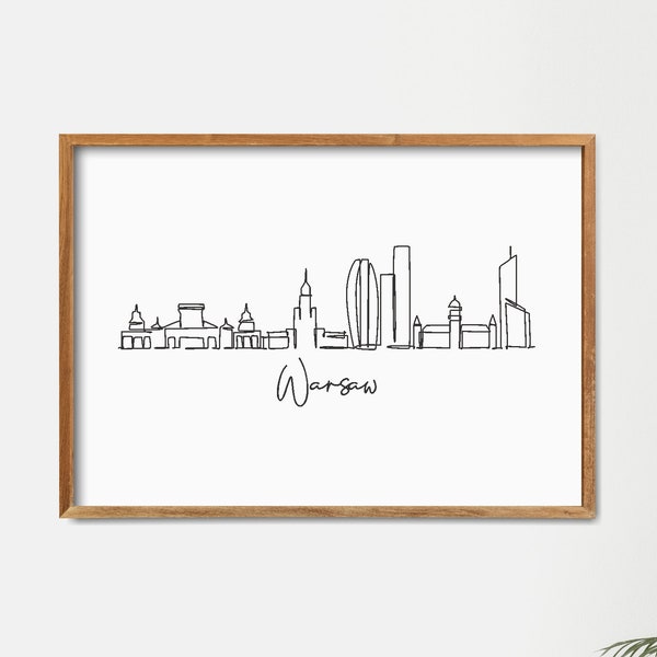 Printable Warsaw Skyline Wall Decor, Fine One Line Print, Minimalist Art, Modern Line Art, Neutral Print Art, Digital Download Art, Boho Art