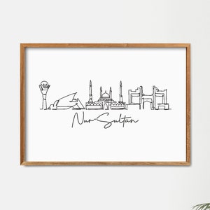 Nur-Sultan Skyline Printable Wall Decor, Fine Line Print, Minimalist Art, Modern One Line Art, Landmark Poster Print, Astana City Art Print