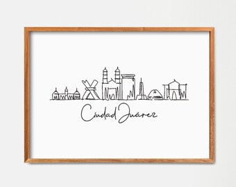 Poster con lo skyline di Ciudad Juarez: disegno minimalista con linee continue (download digitale)