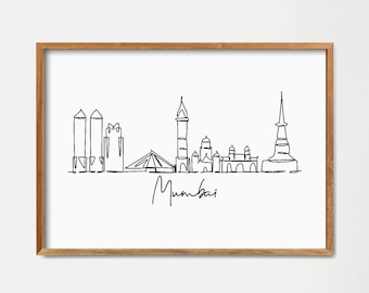 Mumbai Skyline Single Line Draw Print: Minimalist Art Travel Poster Home Decor (Digital Download)