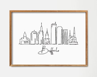 Buffalo City Skyline Fine Continuous Line Drawing Art Poster Print (Digital Download)