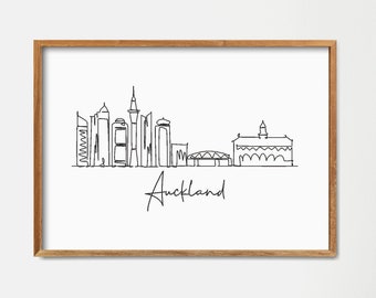 Auckland City Skyline Fine Line Art Print: Minimalistischer Wolkenkratzer Poster (Digitaler Download)