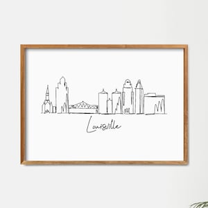 Skyline van Louisville afdrukbare kunst, OneLine Draw-afdruk, minimalistisch wanddecor, moderne zeer fijne tekeningen, digitale poster, woondecoratie, poster doodle stad