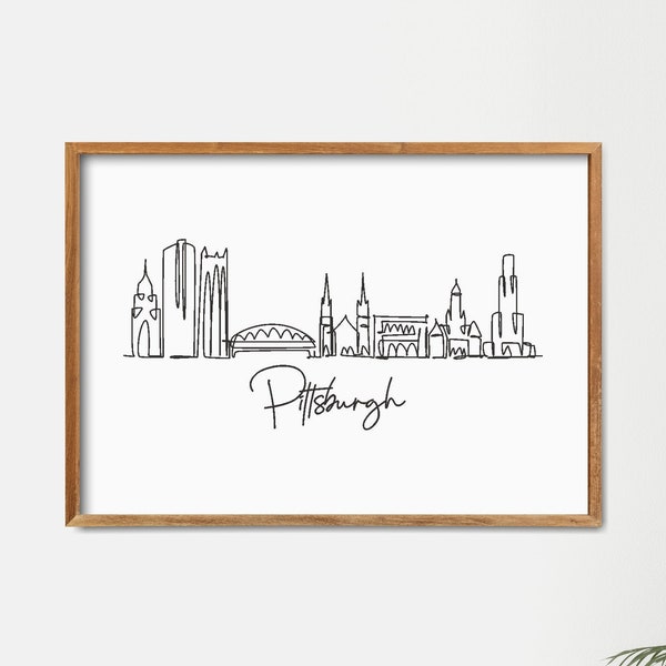 One Line Pittsburgh Skyline Printable, Fine Line Art Print, Doodle City, Minimalist Art, Modern Line Art, Black and White Print, Wall Print