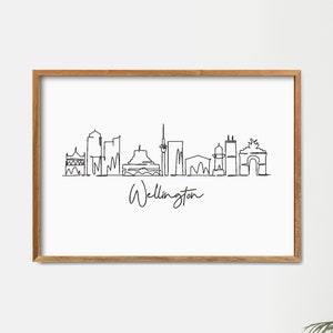 Printable Wellington New Zealand, Minimalist One Line Drawing Skyline Print, Travel Poster Art, Modern Line Art, Wall Decor Art, Doodle Draw