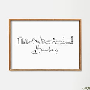 Bandung City Skyline Printable Wall Decor, Fine Line Print Art, Minimalist Wall Art, Modern One Line Art, Landmark Poster, Skyscraper Poster