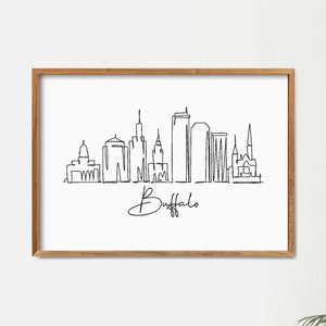 Buffalo City Skyline Printable Wall Decor Art, Fine Line Print, Minimalist Wall Art, Modern One Line Art, Landmark Poster, Skyscraper Poster