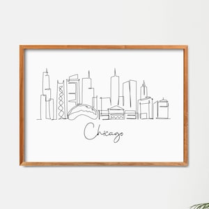 One Line Chicago City Skyline Print, Boho Art, Retro Art, Minimalist Printable Wall Art, Neutral Art, Modern Line Art, Landmark Poster Print