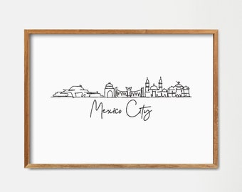 Mexico City Skyline One Line Drawing Art Print: Minimalist Landmark Poster (Digital Download)