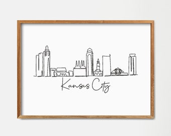 Printable Kansas City Skyline Wall Decor, Fine Line Art, Minimalist Art, Modern Line Art, Doodle City, Digital Download, Line Drawing Print