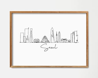 Seoul Skyline Print: Minimalist Line Art Travel Poster (Digital Download)