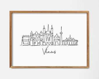 Stampa dello skyline di Vilnius: poster minimalista con linee curve (download digitale)