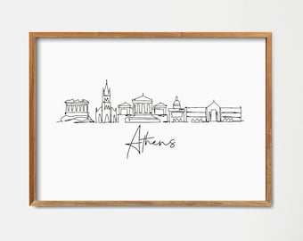 Athens Skyline Poster Print: Minimalist One Line Draw Art Wall Decor (Digital Download)