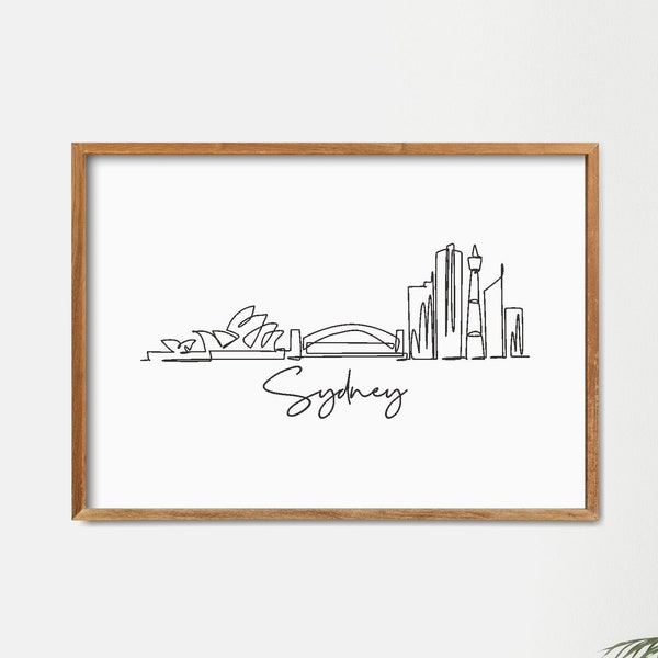 One Line Sydney City Skyline Print, Boho Art, Retro Art, Minimalist Printable Wall Art, Neutral Art, Modern Line Art, Landmark Poster Print