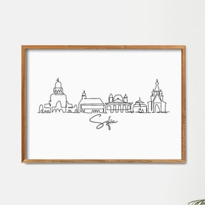 Printable Sofia Cityscape, Minimalist One Line Drawing Skyline Print, Sofia City Poster, Modern Line Art, Wall Decor Art, Doodle Draw Print