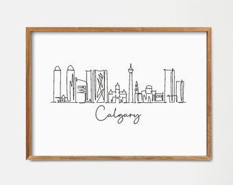 Calgary Skyline Fine Art Print: Minimalist Skyscraper Continuous Line Drawing Poster (Digital Download)