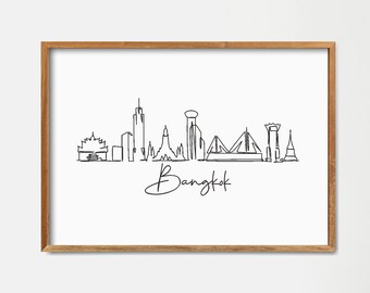Bangkok Continuous Line Drawing Skyline Print: Minimalist Art Travel Poster (Digital Download)