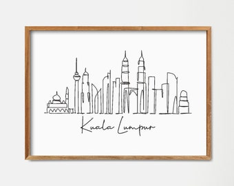 Stampa dello skyline di Kuala Lumpur: disegno minimalista a linea singola per la decorazione della casa (download digitale)