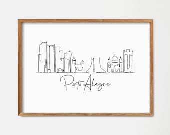 Stampa dello skyline di Porto Alegre: arte minimalista con una sola linea (download digitale)