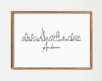 Andorra Skyline Printable Art, One Line Draw Print, Minimalist Wall Decor, Modern Line Art, Digital Poster, Home Decor Art, Doodle City Art