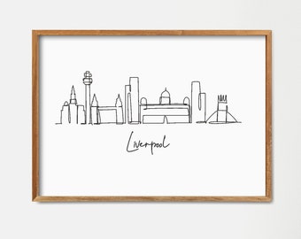 Liverpool Skyline One Line Drawing Art Print: Minimalist Landmark Poster (Digital Download)