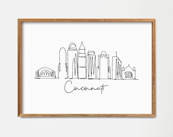 Cincinnati City Skyline Printable Wall Decor, Fine Line Print, Minimalist Wall Art, Modern One Line Art, Landmark Poster, Skyscraper Poster