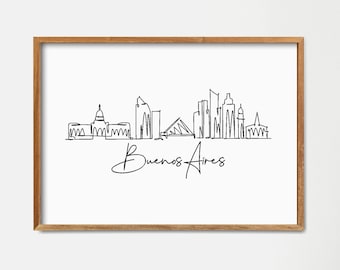 Stampa dello skyline di Buenos Aires: decorazione murale con disegno a linee continue minimalista (download digitale)