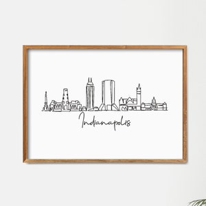 One Line Indianapolis Skyline Printable, Fine Line Print, Doodle City Art, Minimalist Art, Modern Line Art, Black and White Print, Wall Art