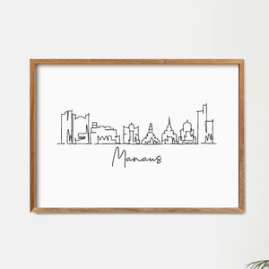Manaus Skyline Printable Wall Decor, Fine Line Art Print, Minimalist Print, Modern One Line, Manaus Landmark Poster Print, Home Decor Print