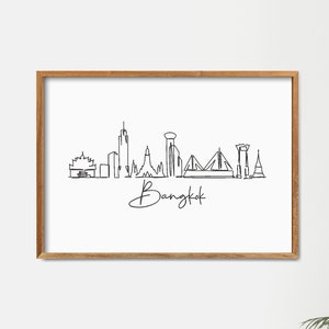 Bangkok City Skyline Printable Wall Decor, Fine Line Print Art, Minimalist Wall Art, Modern One Line Art, Landmark Poster, Skyscraper Poster