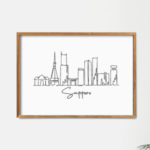 One Line Sapporo Skyline Printable, Fine Line Art Print, Retro Art, Minimalist Art, Modern Line Art, World Landmark Poster, Print Wall Decor