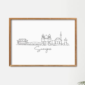 Sarajevo Skyline Print: Minimalistische One Line Draw Kunst Wanddekoration (Digitaler Download)