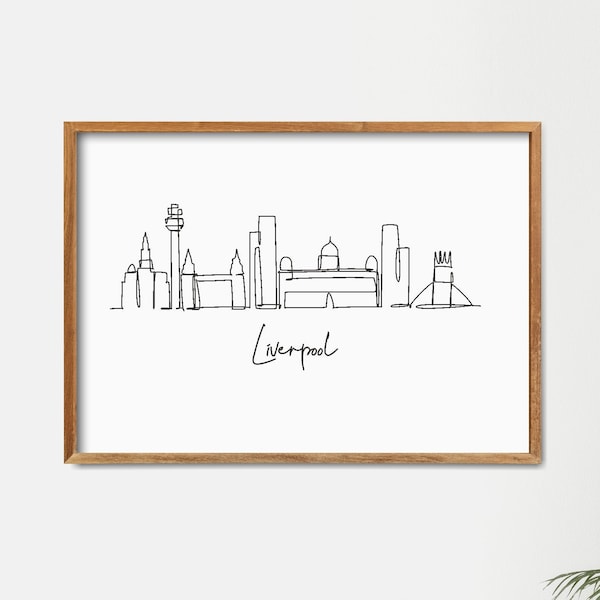 One Line Liverpool Skyline Printable, Fine Line Print, Retro Art, Minimalist Wall Art, Modern Line Art, World Landmark Poster, Wall Decor