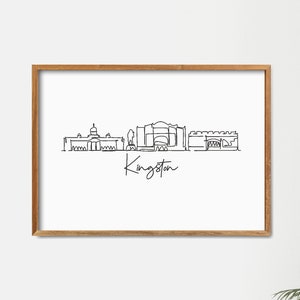 Kingston Skyline Poster, Jamaica Printable Wall Decor, Fine Line Art, Minimalist Print, One Line Art, Landmark Poster Print, Home Wall Art