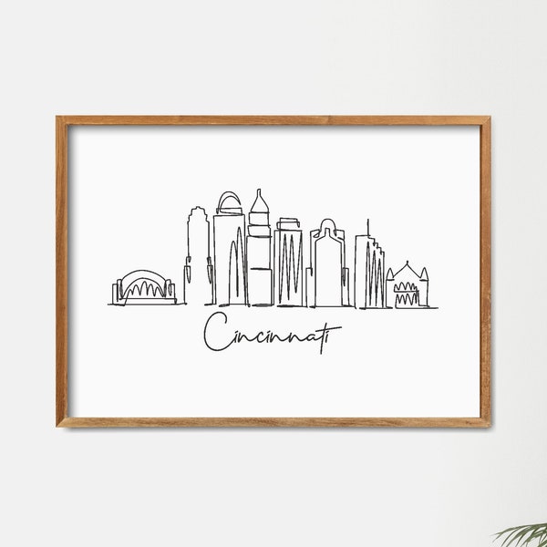 Cincinnati City Skyline Printable Wall Decor, Fine Line Print, Minimalist Wall Art, Modern One Line Art, Landmark Poster, Skyscraper Poster